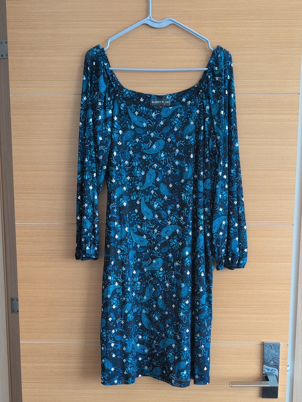 Harper 241 Teal and Black Paisley Long-Sleeve Dress